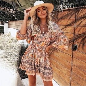 Boho Floral Print Puff Sleeve Dress